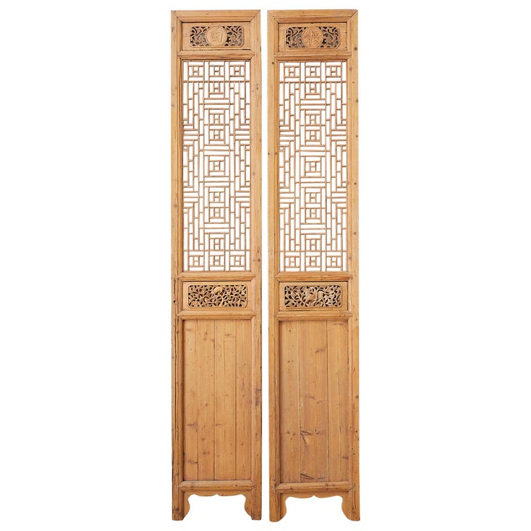  Pair of Chinese Carved Doors with Lattice Windows