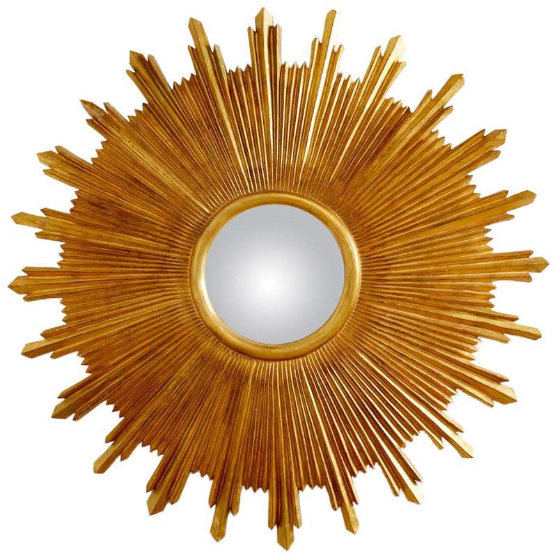 Large Giltwood Carved Convex Sunburst Mirror