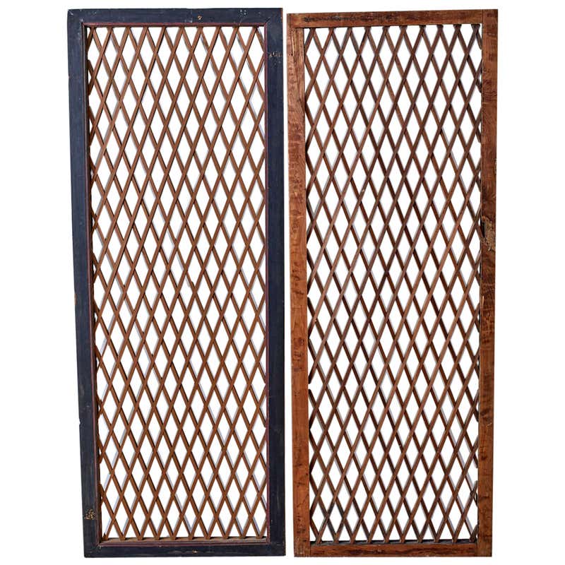 Pair of Chinese Geometric Lattice Window Panels