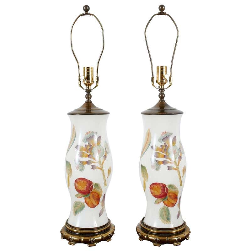 Pair of English Decalcomania Regency Style Table Lamps