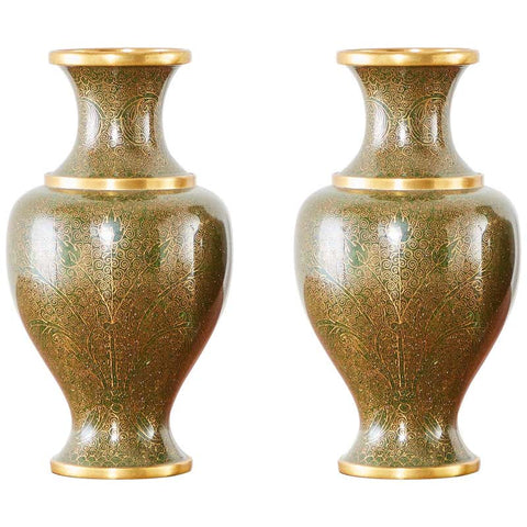 Pair of Chinese Cloisonné Enamel Baluster Vases