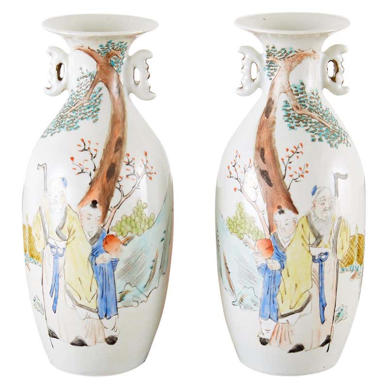Pair of Diminutive Chinese Porcelain Fencai Vases
