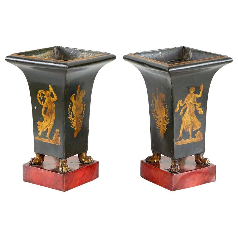Pair of French Neoclassical Directoire Style Tole Vases