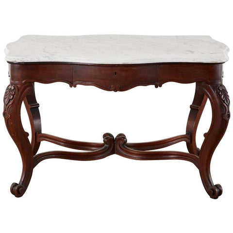 19th Century English Victorian Marble-Top Library Writing Table