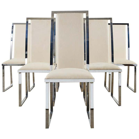 Set of Six Pierre Cardin Flat Bar Chrome Dining Chairs