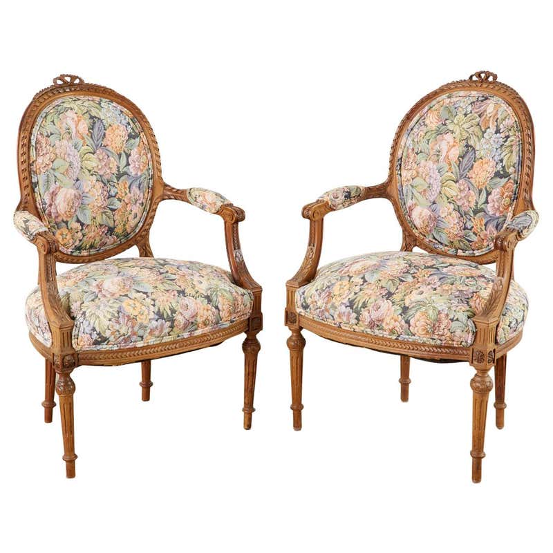 French Louis XVI Period 18th Century Armchair with Floral Tapestry