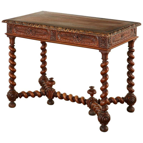 French Louis XIII Style Oak Barley Twist Library Table Desk