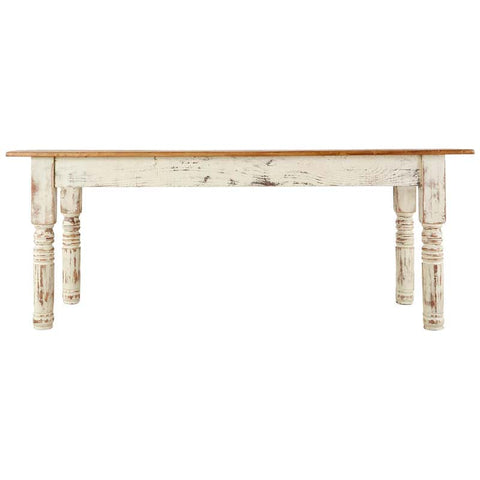 Rustic American Cream Painted Pine Farmhouse Dining Table