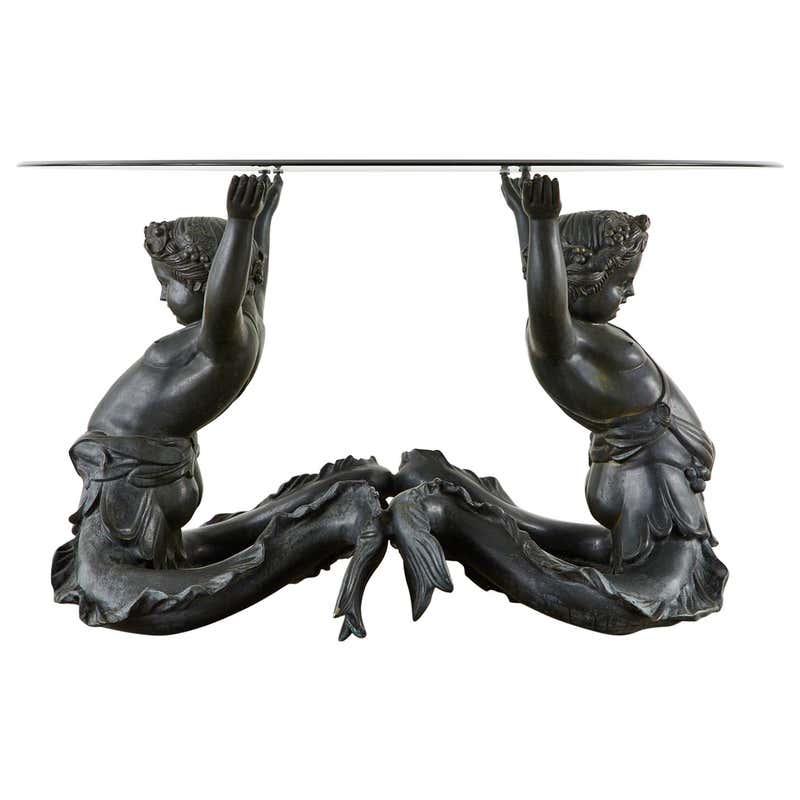 Italian Bronze Neoclassical Putti Di Mare Dining Centre Table