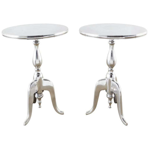 Pair of Polished Metal Round Pedestal Drink Tables