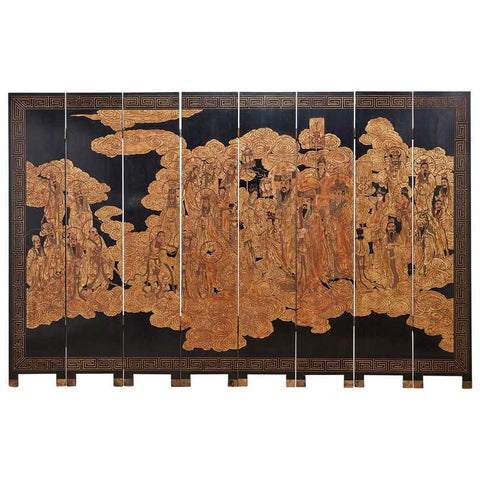 Chinese Gilt Coromandel Eight-Panel Screen Immortals Sky Gods