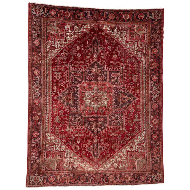 Vintage Persian Heriz Wool Rug
