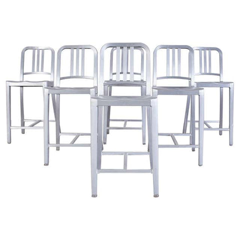 Set of Six Emeco Navy Counter Stools in Brushed Aluminum