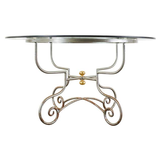 French Art Nouveau Style Iron Brass Garden Dining Table