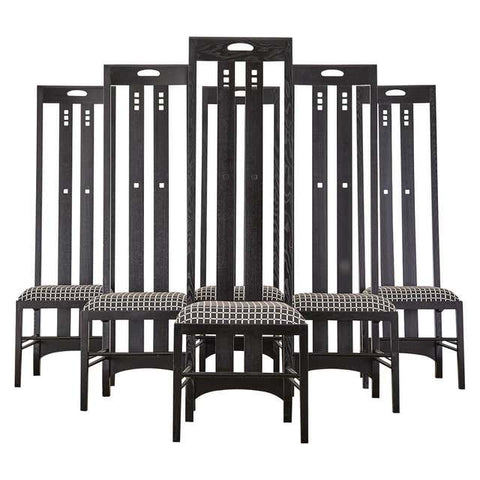 Set of Six Mackintosh Style High Back Ebonized Dining Chairs