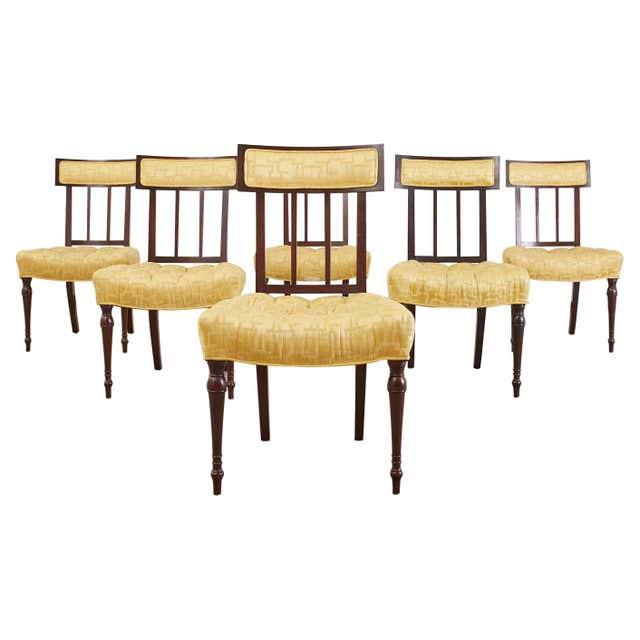 Set of Six English Regency Mahogany Tufted Dining Chairs
