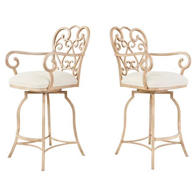Pair of Spanish Colonial Style Painted Iron Garden Counter Bar Stools