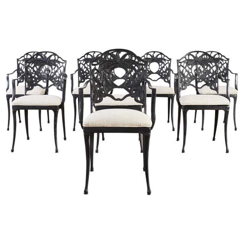 Set of Eight Art Nouveau Style Aluminum Garden Dining Armchairs