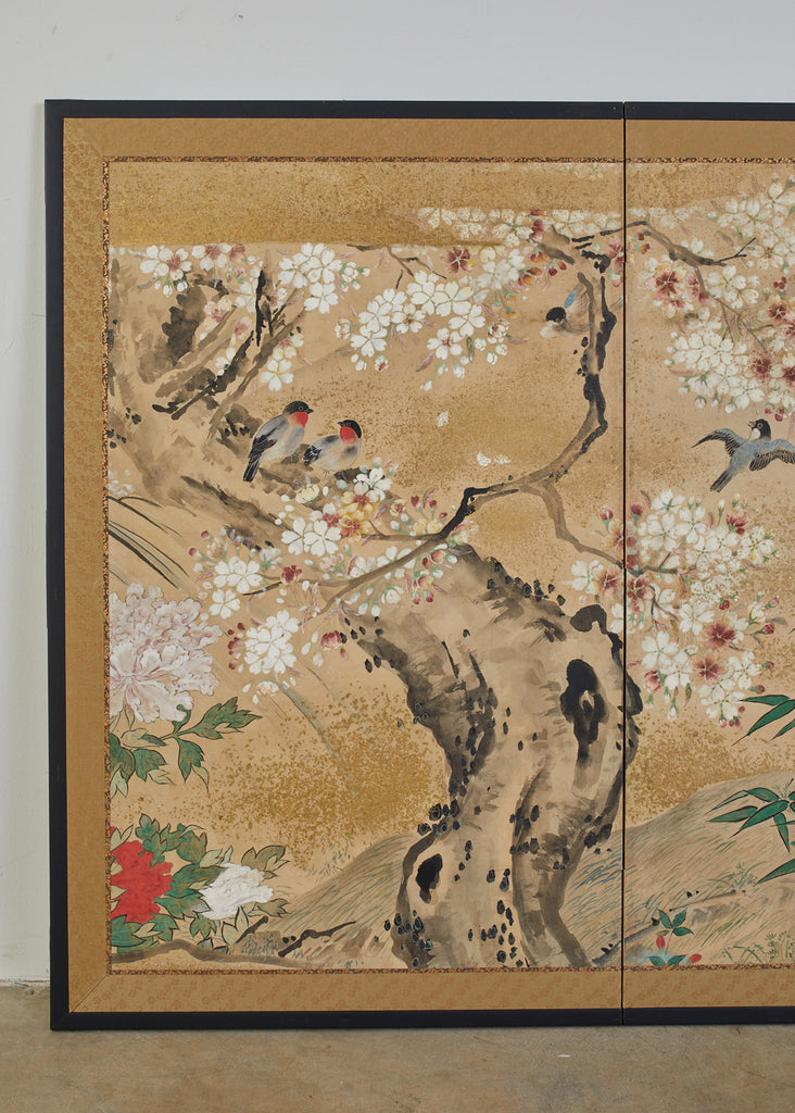 Japanese Four Panel Screen: Ink landscape Painting - Naga Antiques