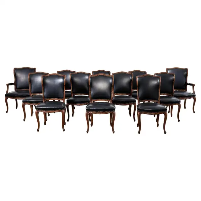 Black Leather King Louis Chairs