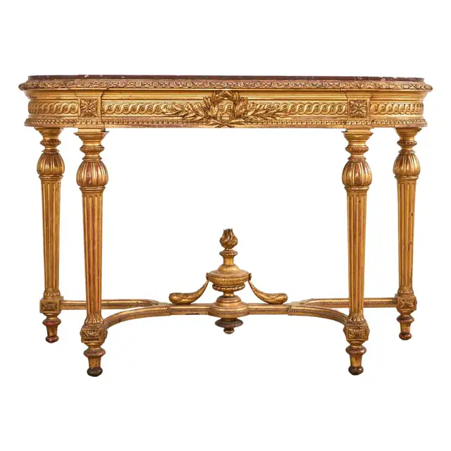 19th Century French Empire Neoclassical Marble Top Console Table