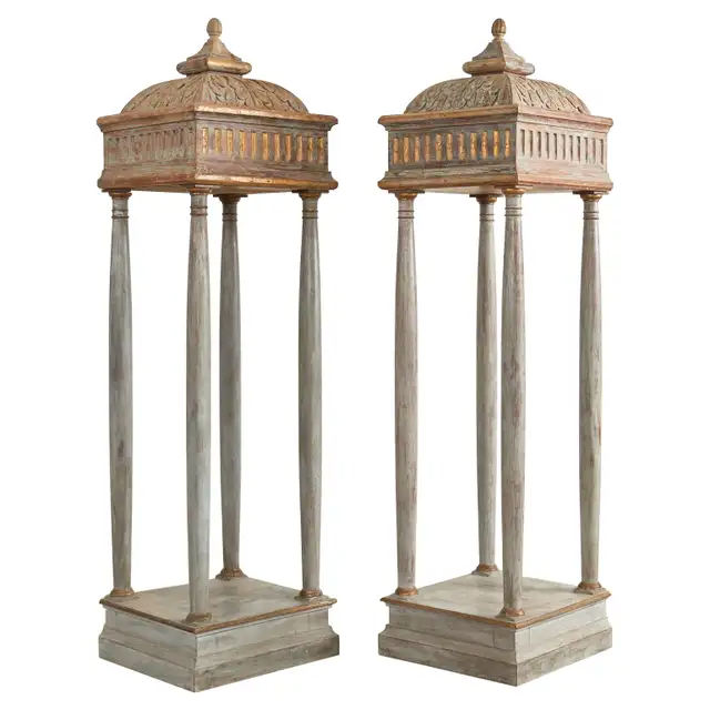 Pair of Italian Painted Altar Display Pedestal Vitrines