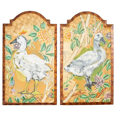 Pair of Lacquered Panel Duck Paintings by Artist Ira Yeager