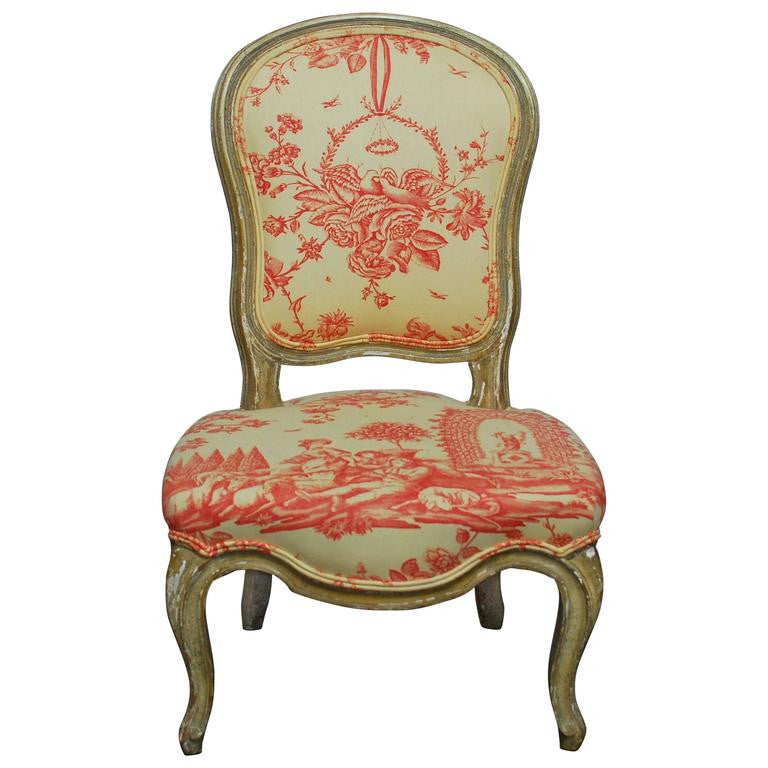 Pair of Diminutive French Louis XV Rococo Boudoir Slipper Chairs