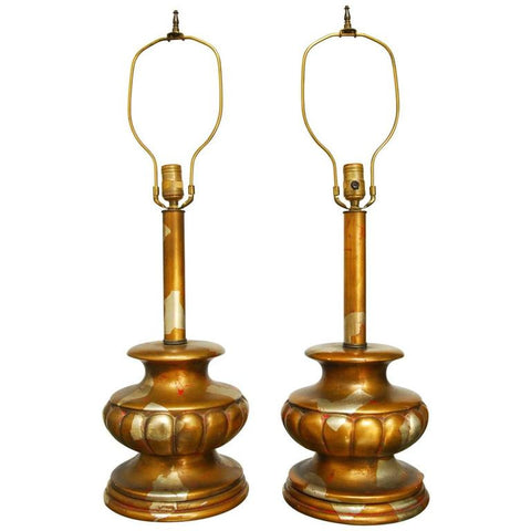 Pair of James Mont Camouflage Gilt Table Lamps