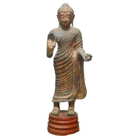 Cast Iron Standing Buddha on Stand