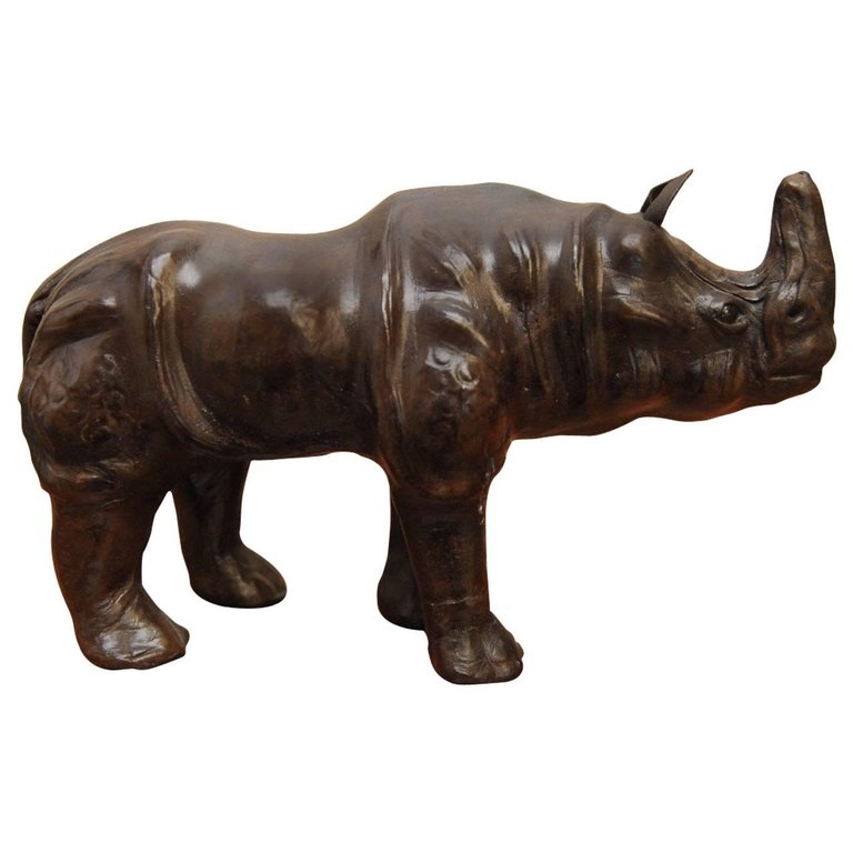 Mid-Century Leather Wrapped Rhino Sculpture