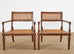 Pair of Neoclassical Style Walnut Cane Lounge Chairs by Baker