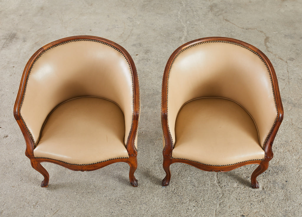 Pair 19th Century French Louis XV Leather Upholstered Five-Leg