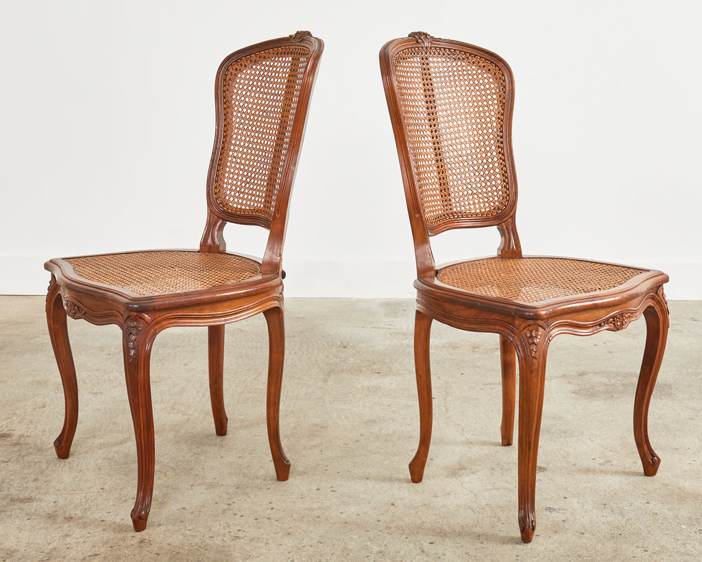 Set of 8 Antique French Louis XV Walnut Dining Chairs with Cane Seats