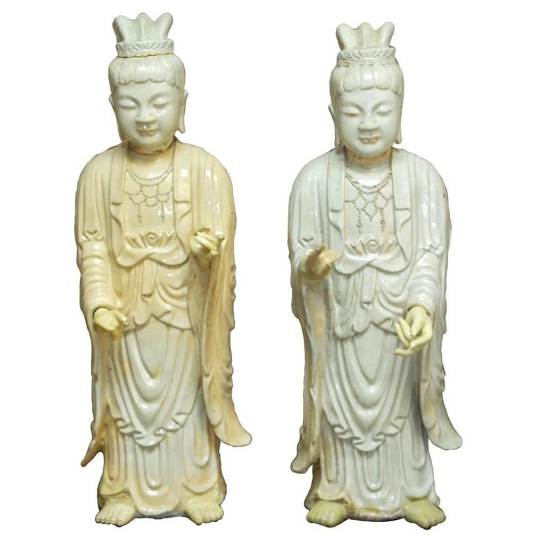Pair of Chinese Glazed Ceramic Celestial Deities
