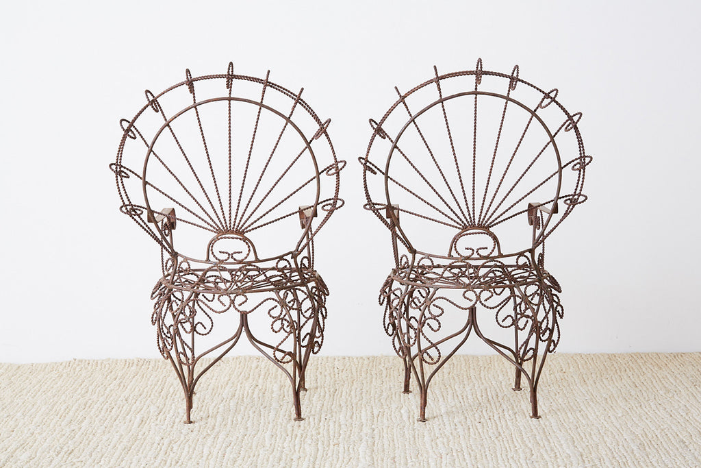 Pair of Salterini Iron Peacock Salesman Sample Chairs Erin Lane Estate