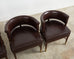 Set of Four Dunbar Style Leather Barrel Back Lounge Chairs