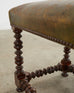 English Tudor Style Bobbin Turned Walnut Leather Bench