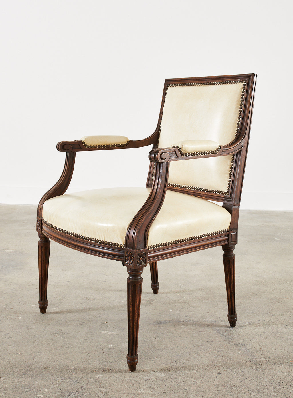 French Louis XVI Dining Room Chairs, Faux Leather Upholstery - Set