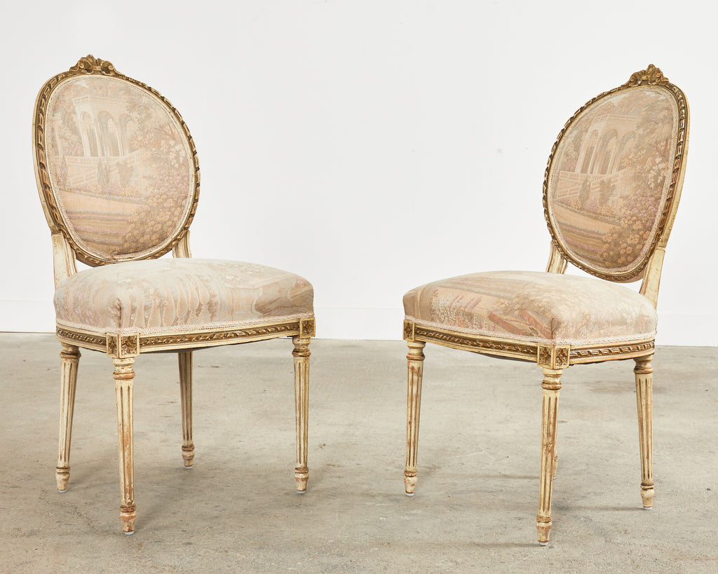 Set of Six Vintage Louis XVI, Style Painted Dining Room Chairs - Lerebours  Antiques