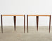 Pair of Post Modern Ebony and Birch Demilune Console Tables