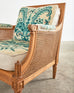 Pair of Louis XVI Style Walnut Caned Needlepoint Lounge Chairs