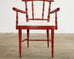 Pair of Mid-Century Chinese Chippendale Coral Red Faux Bamboo Armchairs