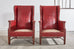 Pair of French Art Deco Cherry Leather Wingback Chairs