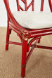 Set of Four McGuire Red Lacquered Rattan Dining Chairs
