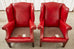 Pair of English Georgian Style Ruby Red Leather Wingback Chairs