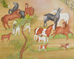 Japanese Showa Painted Panels on Silk Horses & Deer by Carlota T. Ige