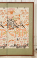 Japanese Showa Two Panel Screen Embroidered Silk Gilt Boxes