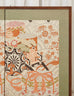 Japanese Showa Two Panel Screen Embroidered Silk Gilt Boxes
