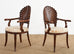 Pair of Venetian Grotto Style Walnut Shell Back Dining Armchairs